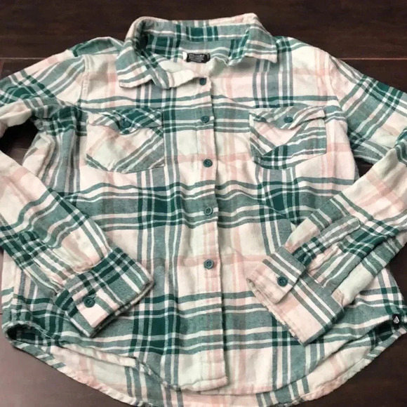 VOLCOM | Green and pink plaid button down shirt - Picture 2 of 9